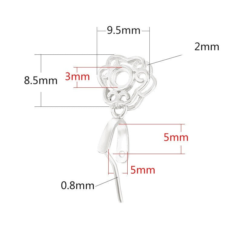 Flower Round Buckle Clip Pinch Bail Bezel Pendant Setting 925 Sterling Silver Rose Gold Fine 3mm 5x5mm For Two Stones DIY Jewelry Wholesale