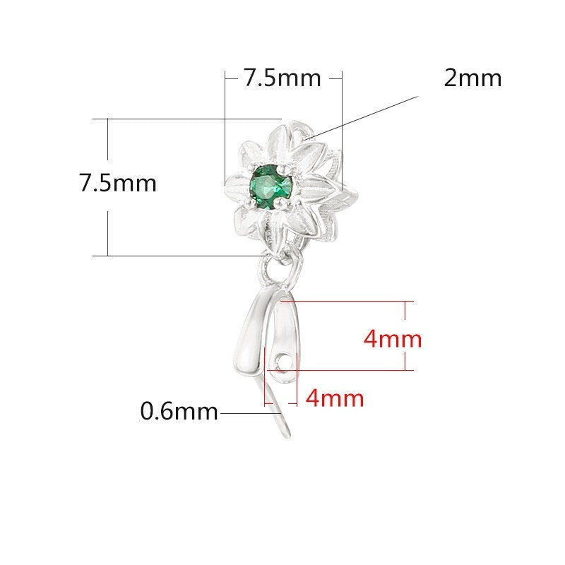 Green Crystal Flower Buckle Clip Pendant Setting Wholesale Sterling Silver Rose Gold Fine 925 4x4 mm For One Stone No Prongs DIY Jewelry