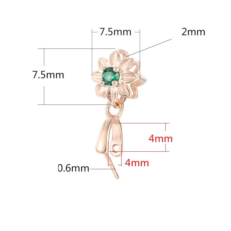 Green Crystal Flower Buckle Clip Pendant Setting Wholesale Sterling Silver Rose Gold Fine 925 4x4 mm For One Stone No Prongs DIY Jewelry