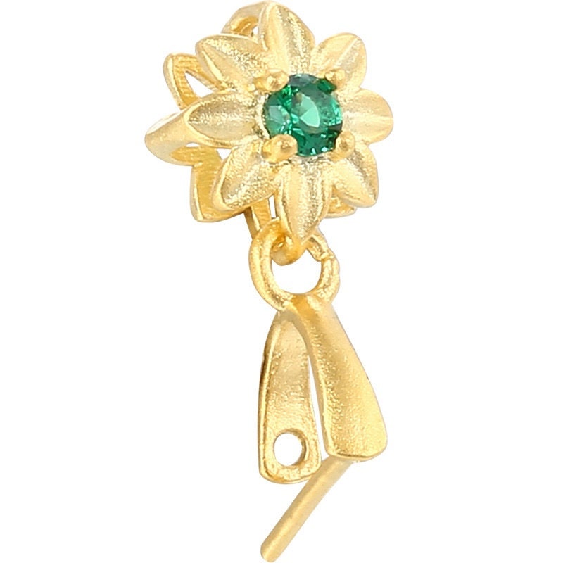 Green Crystal Flower Buckle Clip Pendant Setting Wholesale Sterling Silver Rose Gold Fine 925 4x4 mm For One Stone No Prongs DIY Jewelry