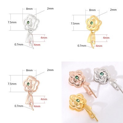 Green Crystal Flower Buckle Clip Pendant Setting Wholesale Sterling Silver Rose Gold Fine 925 4x4 mm For One Stone No Prongs DIY Jewelry