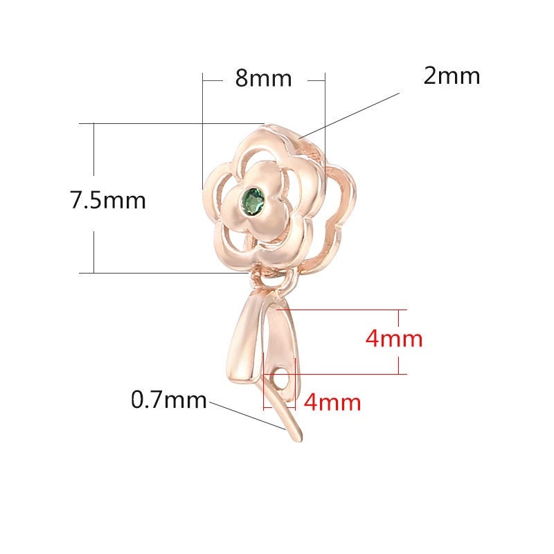 Green Crystal Flower Buckle Clip Pendant Setting Wholesale Sterling Silver Rose Gold Fine 925 4x4 mm For One Stone No Prongs DIY Jewelry