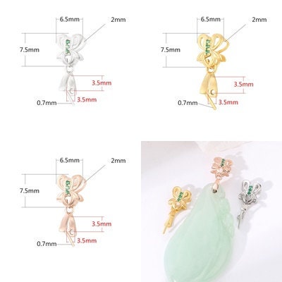 Crystals Flower Buckle Clip Pendant Setting Sterling Silver Rose Gold Fine 925 3.5x3.5mm For One Stone No Prongs DIY Jewelry Wholesale