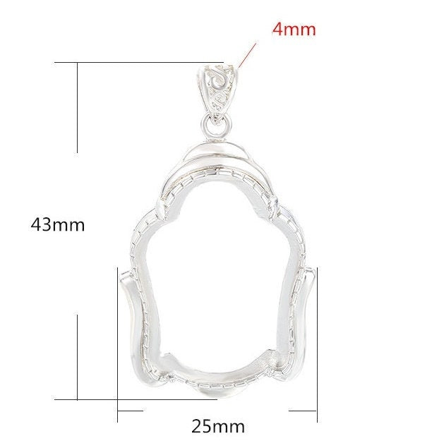 Buddhist Style Pendant Four Prongs Setting Sterling Silver White Gold Fine 925 20.5x27.5mm For One Stone Gemstone DIY Jewelry Wholesale