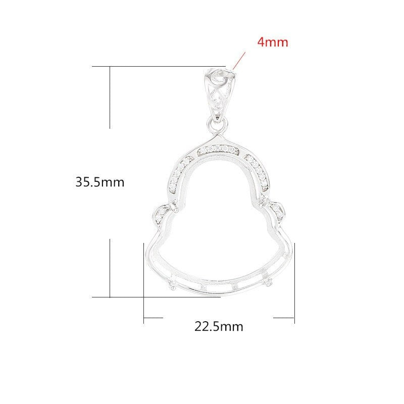 Crystals Buddhist Style Pendant Setting Sterling Silver White Gold Fine 925 20.5x21.5mm For One Stone Four Prongs DIY Jewelry Wholesale