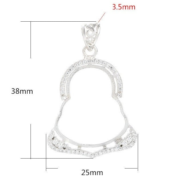 Crystals Buddhist Style Pendant Blank Setting Sterling Silver White Gold Fine 925 20x25mm For One Stone Four Prongs DIY Jewelry Wholesale