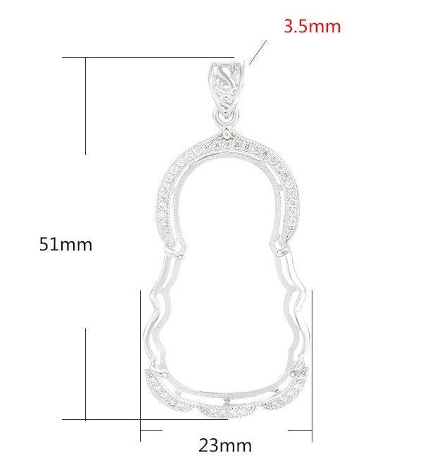 Crystals Buddhist Style Pendant Setting Base Sterling Silver White Gold Fine 925 21x37mm For One Stone Four Prongs DIY Jewelry Wholesale