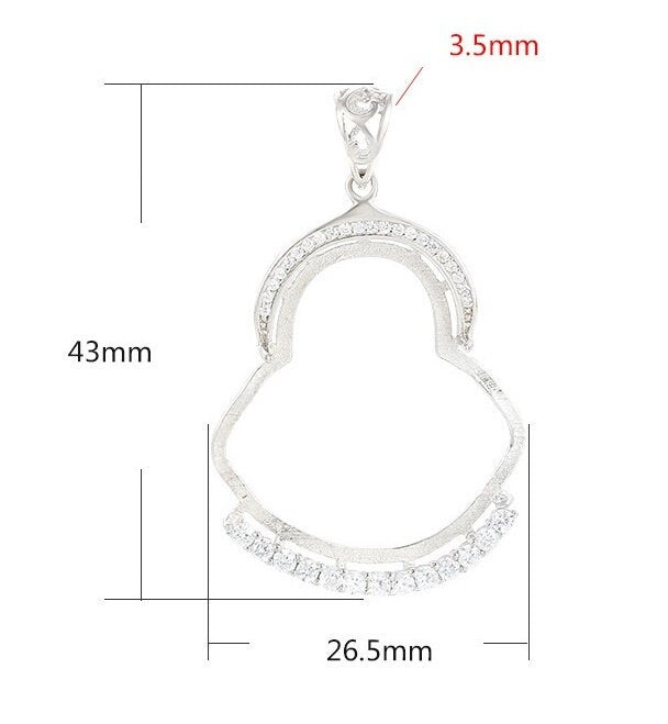 Crystals Buddhist Style Pendant Setting Bezel Sterling Silver White Gold Fine 925 26x28mm For One Stone Four Prongs DIY Jewelry Wholesale