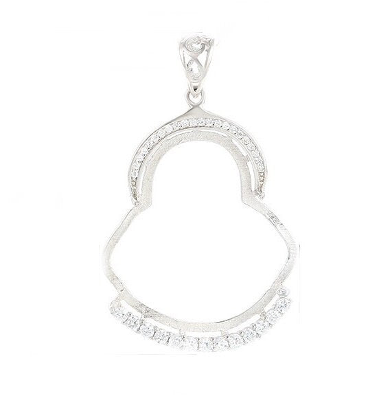 Crystals Buddhist Style Pendant Setting Bezel Sterling Silver White Gold Fine 925 26x28mm For One Stone Four Prongs DIY Jewelry Wholesale