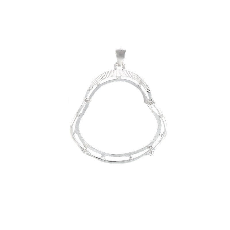 Buddhist Style Pendant Setting Wholesale Sterling Silver White Gold Fine 925 28x29mm For One Stone Gemstone Four Prongs DIY Jewelry