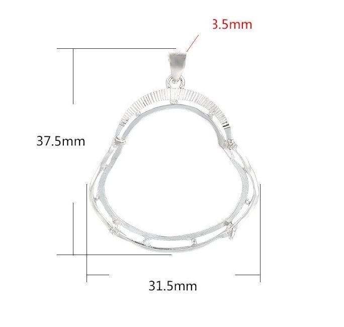 Buddhist Style Pendant Setting Wholesale Sterling Silver White Gold Fine 925 28x29mm For One Stone Gemstone Four Prongs DIY Jewelry