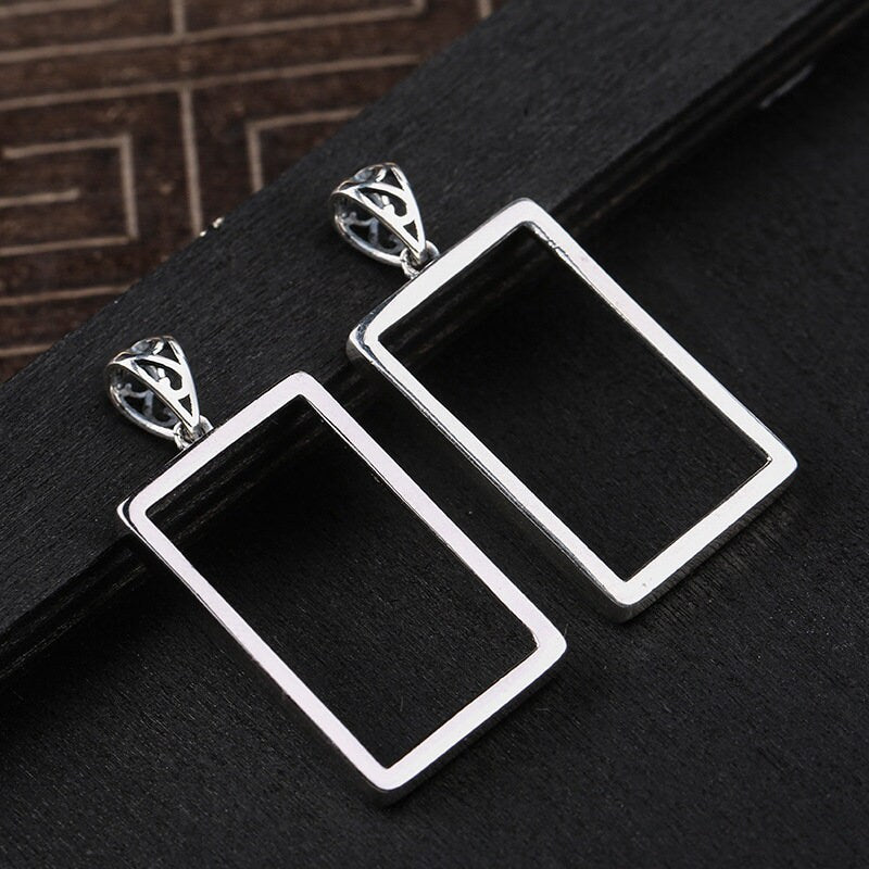 Simple Rectangle Base Pendant Setting Fine Sterling Silver Rose Gold 925 14-30 mm For One Stone Gemstone No Prongs DIY Jewelry Wholesale