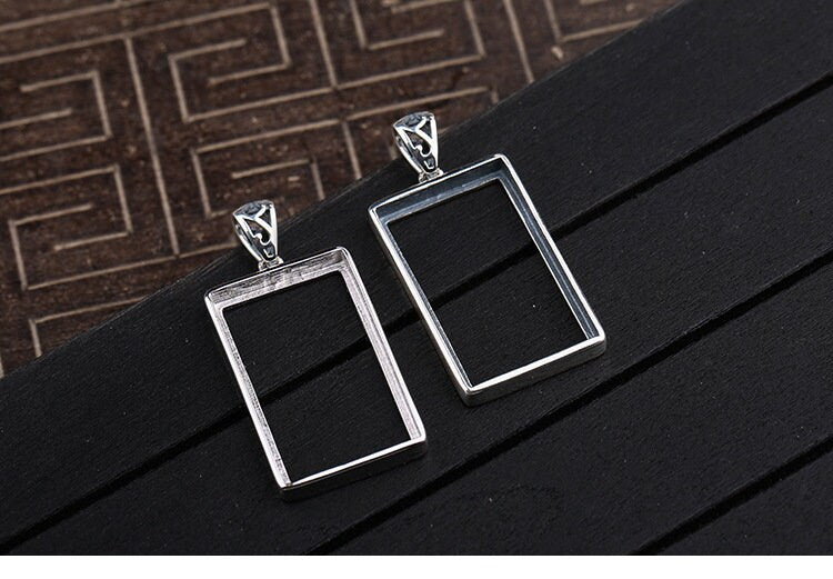 Simple Rectangle Base Pendant Setting Fine Sterling Silver Rose Gold 925 14-30 mm For One Stone Gemstone No Prongs DIY Jewelry Wholesale