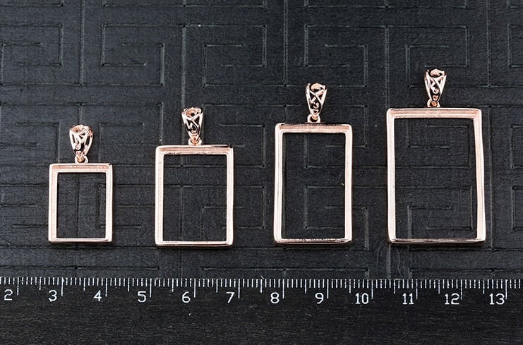 Simple Rectangle Base Pendant Setting Fine Sterling Silver Rose Gold 925 14-30 mm For One Stone Gemstone No Prongs DIY Jewelry Wholesale