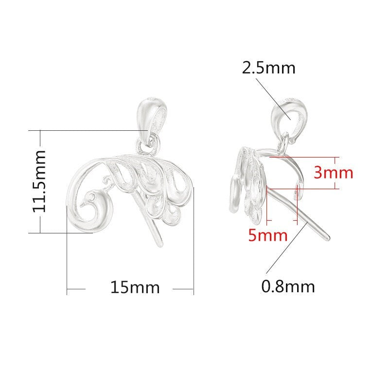 Bird Peacock Buckle Clip Pendant Setting Sterling Silver Rose Gold Fine 925 3x5mm For One Stone Gemstone No Prongs DIY Jewelry Wholesale