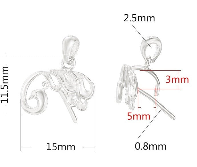 Bird Peacock Buckle Clip Pendant Setting Sterling Silver Rose Gold Fine 925 3x5mm For One Stone Gemstone No Prongs DIY Jewelry Wholesale