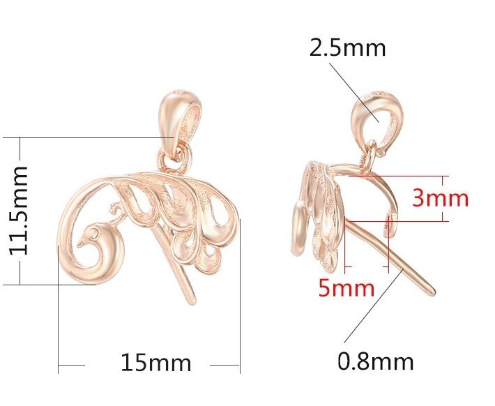 Bird Peacock Buckle Clip Pendant Setting Sterling Silver Rose Gold Fine 925 3x5mm For One Stone Gemstone No Prongs DIY Jewelry Wholesale