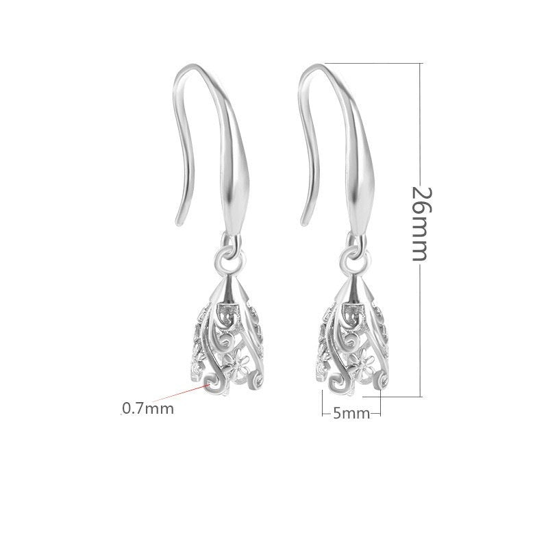 Magnolia Cup Earrings Hook Setting Tray Bulk Sterling Silver Gold Fine 925 5mm For One Teardrop-Shape Stone No Prongs DIY Jewelry Wholesale