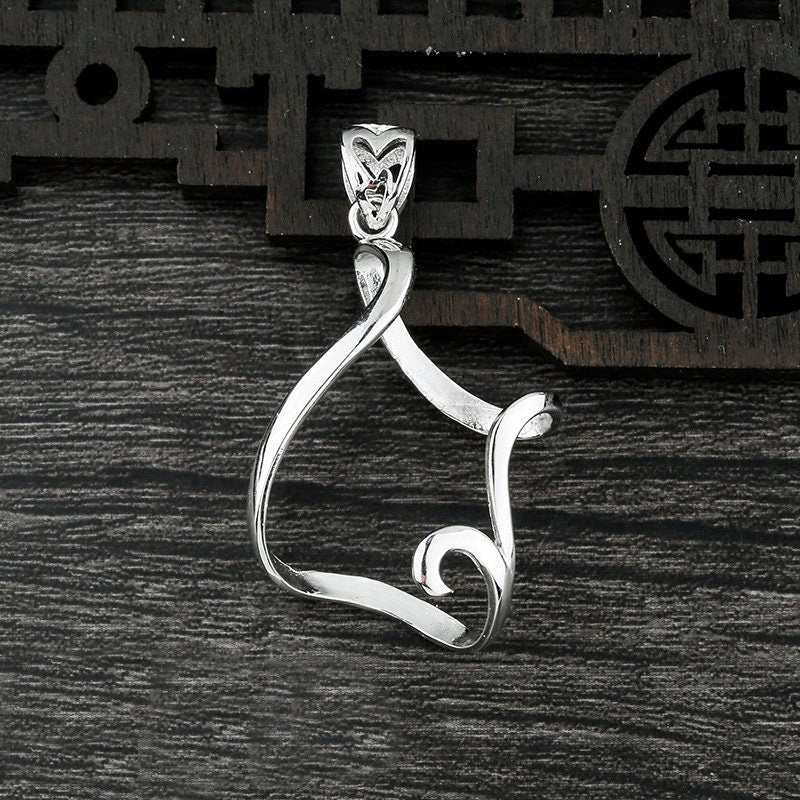 Wave Holder Pendant Setting Base Sterling Silver White Gold Fine 925 24x33mm For One Stone No Prongs Adjustable DIY Jewelry Wholesale