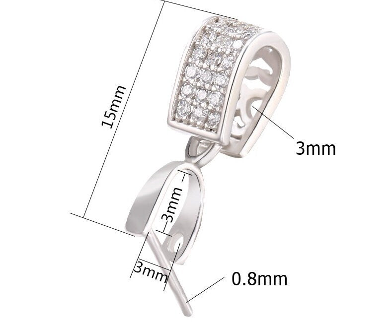 Sterling Silver Rose Gold Crystals Buckle Clip Pendant No Prongs Setting Fine 925 3x3 mm For One Stone Gemstone Pearl DIY Jewelry Wholesale