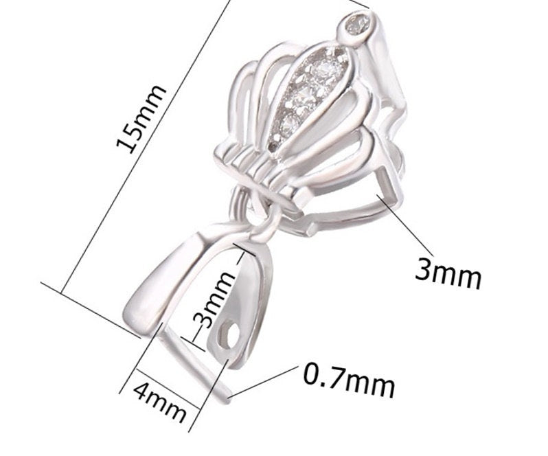 Crystals Buckle Clip Pendant Setting Fine Sterling Silver Rose Gold 925 3x4 mm For One Stone Gemstone Pearl No Prongs DIY Jewelry Wholesale