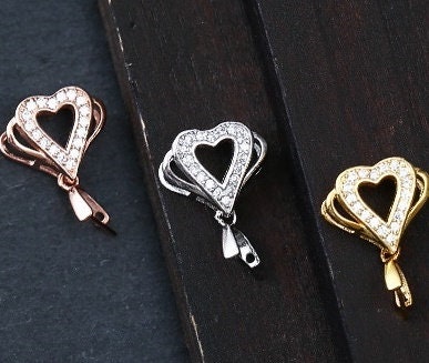 Heart Pendant Setting Buckle Clip Fine Sterling Silver Rose Gold Crystals 925 3x4 mm For One Stone Pearl No Prongs DIY Jewelry Wholesale