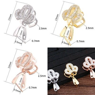 Crystals Crown Buckle Clip Pendant Setting Sterling Silver Rose Gold Fine 925 3x3.5mm For One Stone Pearl No Prongs DIY Jewelry Wholesale