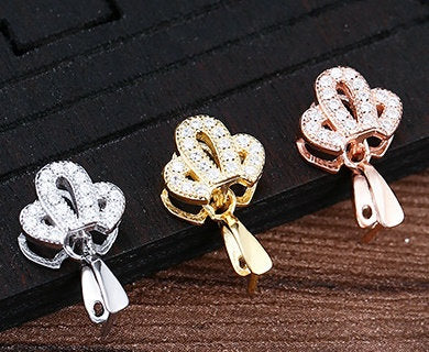 Crystals Crown Buckle Clip Pendant Setting Sterling Silver Rose Gold Fine 925 3x3.5mm For One Stone Pearl No Prongs DIY Jewelry Wholesale