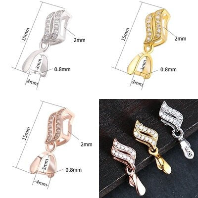 Crystals Leaf Buckle Clip Pendant Setting Bulk Sterling Silver Rose Gold Fine 925 3x4 mm For One Stone Pearl No Prongs DIY Jewelry Wholesale