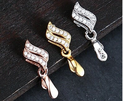 Crystals Leaf Buckle Clip Pendant Setting Bulk Sterling Silver Rose Gold Fine 925 3x4 mm For One Stone Pearl No Prongs DIY Jewelry Wholesale