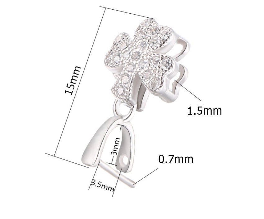 Clover Buckle Clip Pendant Setting Base Sterling Silver Rose Gold Fine 925 3x3.5 mm For One Stone Pearl No Prongs DIY Jewelry Bulk Wholesale