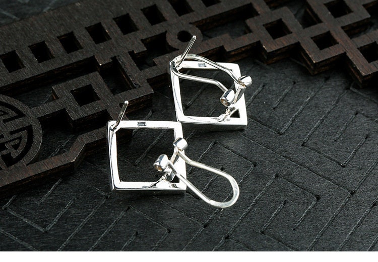 Square Base Holder Clamp Stud Earrings Setting Sterling Silver White Gold Fine 925 14x14 mm For One Stone No Prongs DIY Jewelry Wholesale