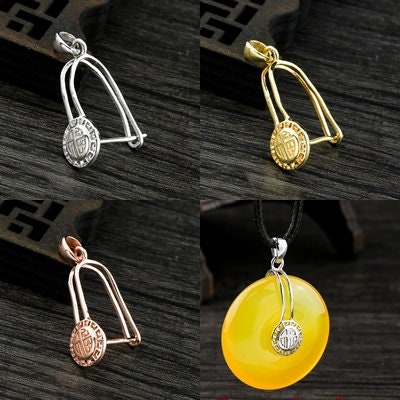 Round Pendant Setting Buckle Clip Fine Silver Rose Gold Sterling 925 10x15 mm For One Stone Gemstone Pearl No Prongs DIY Jewelry Wholesale