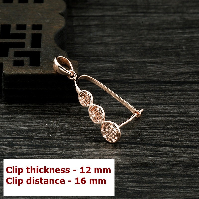 Round Buckle Clip Pendant Setting Sterling Silver Rose Gold No Prongs Fine 925 12x16 mm For One Stone Gemstone Pearl DIY Jewelry Wholesale