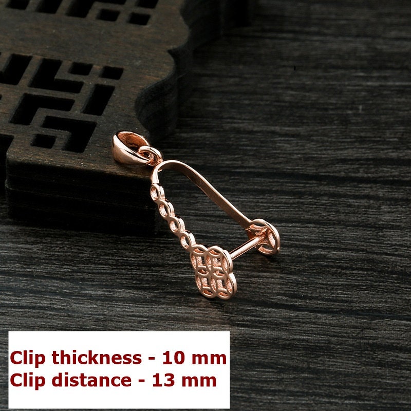 Round Buckle Clip Pendant Setting Sterling Silver Rose Gold Fine 925 10x13 mm For One Stone Gemstone Pearl No Prongs DIY Jewelry Wholesale