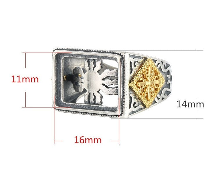 Ring Blank Setting 1pc Sterling Silver 925 Rectangle East West 18k Gold Vermeil Adjustable 11x16mm One Stone Gemstone Wholesale