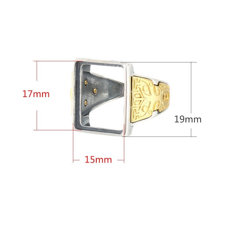 Ring Blank Setting 1pc Sterling Silver 925 Vintage Rectangle 18k Gold Vermeil Adjustable Fine 15x17mm One Stone Gemstone No Prongs DIY