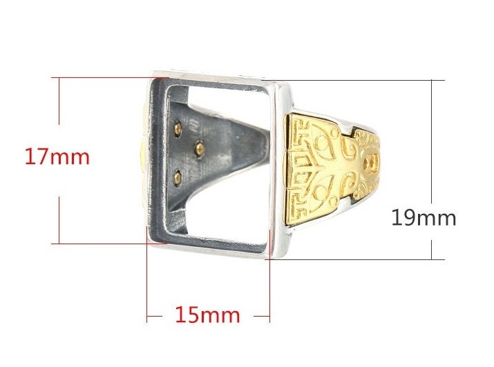 Ring Blank Setting 1pc Sterling Silver 925 Vintage Rectangle 18k Gold Vermeil Adjustable Fine 15x17mm One Stone Gemstone No Prongs DIY