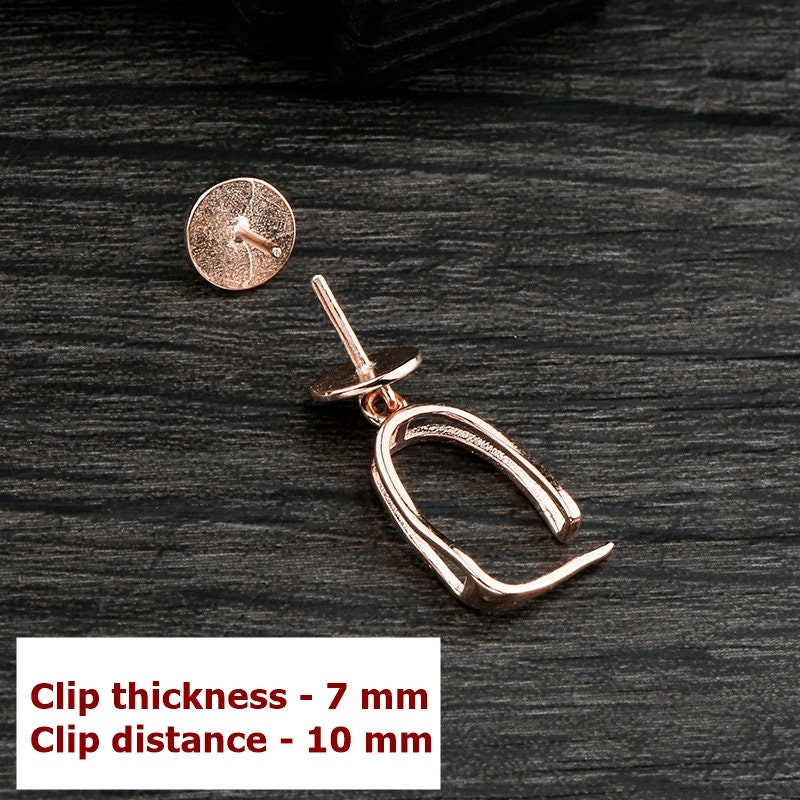 Round Buckle Clip Pendant Setting Sterling Silver Rose Gold Fine 925 7x10mm For One Stone Gemstone Pearl No Prongs DIY Jewelry Wholesale