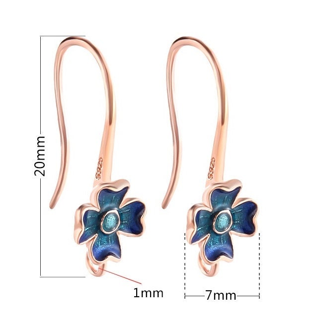 Flower Clip Earrings Hook Setting Wholesale Sterling Silver Rose Gold Fine 925 7x20 mm For One Stone Gemstone Pearl No Prongs DIY Jewelry