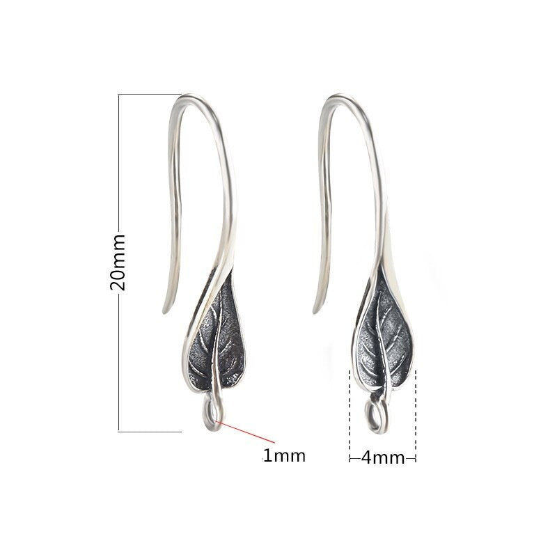 Leaf Clip Earrings Hook Setting Bezel Sterling Silver Rose Gold Fine 925 4x20mm For One Stone Gemstone Pearl No Prongs DIY Jewelry Wholesale