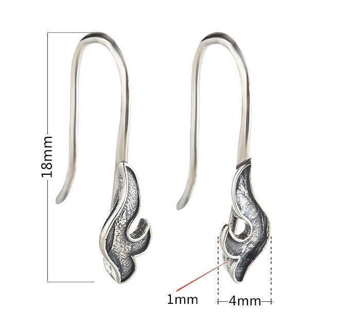 Leaf Clip Earrings Hook Setting Base Sterling Silver Rose Gold Fine 925 4x18 mm For One Stone Gemstone Pearl No Prongs DIY Jewelry Wholesale