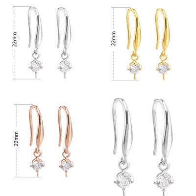 Zircon Flowers Clip Earrings Hook Setting Base Sterling Silver Rose White Gold Fine 925 22 mm For One Pearl No Prongs DIY Jewelry Wholesale