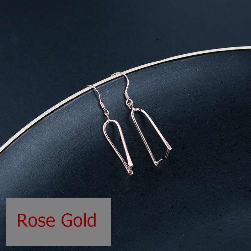 Triangle Clip Base Earrings Hook Setting Sterling Silver Rose Gold Fine 925 10-16 mm For One Pearl Gemstone No Prongs DIY Jewelry Wholesale