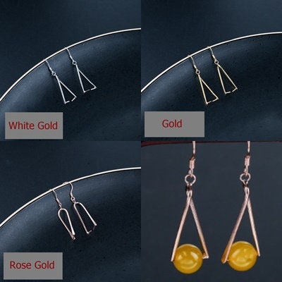 Triangle Clip Base Earrings Hook Setting Sterling Silver Rose Gold Fine 925 10-16 mm For One Pearl Gemstone No Prongs DIY Jewelry Wholesale