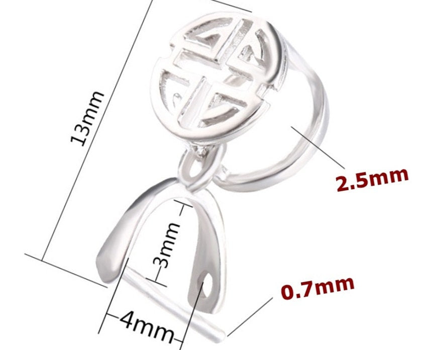 Sterling Silver Round Pattern Buckle Clip Pendant Setting Tray Rose Gold Fine 925 3x4 mm For One Stone Pearl No Prongs DIY Jewelry Wholesale