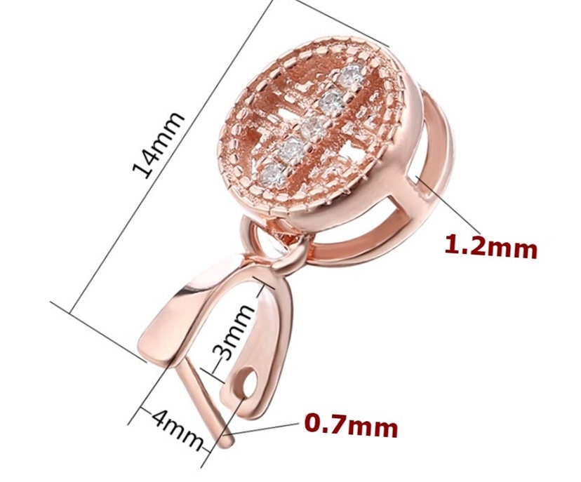 Crystals Buckle Clip Pendant Blank Setting Sterling Silver Rose Gold Fine 925 3x4 mm For One Stone Pearl No Prongs DIY Jewelry Wholesale