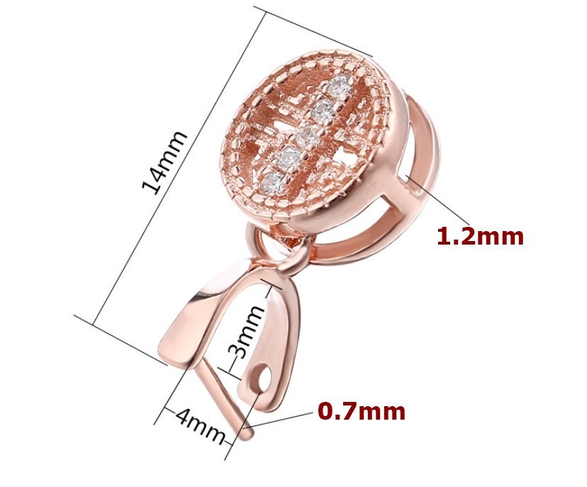 Crystals Buckle Clip Pendant Blank Setting Sterling Silver Rose Gold Fine 925 3x4 mm For One Stone Pearl No Prongs DIY Jewelry Wholesale