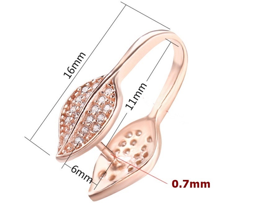 Crystals Leaf Buckle Clip Pendant No Prongs Setting Sterling Silver Rose Gold Fine 925 11x6 mm For One Stone Pearl DIY Jewelry Wholesale