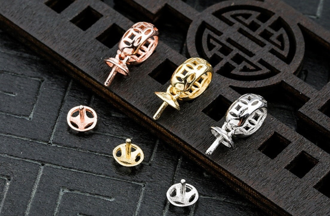 Retro Pendant Setting Openwork Buckle Clip Fine Rose Gold Sterling Silver 925 6x15 mm For One Bead Pearl No Prongs DIY Jewelry Wholesale